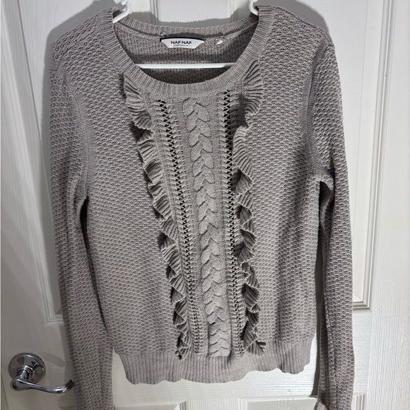 NAF NAF Sweaters - NAF NAF Women's Taupe Ruffle Sweater